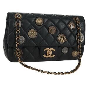 Chanel Single Flap Chain World Coin Motif Matelasse Shoulder Bag